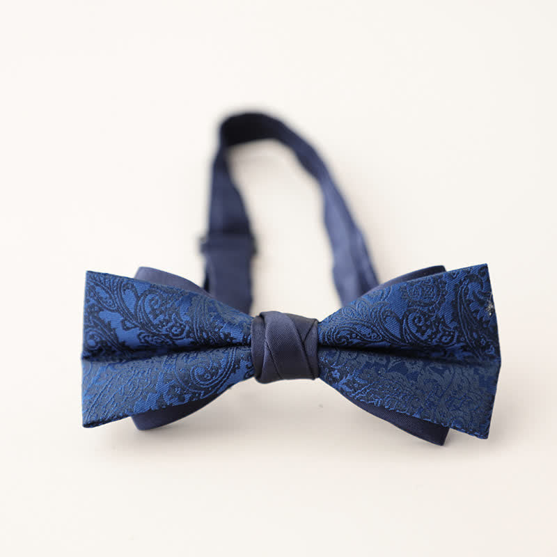 Nœud papillon double épaisseur à rayures et motifs floraux pour homme