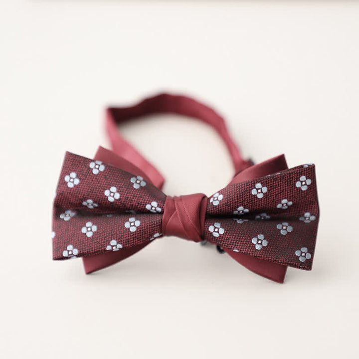 Nœud papillon double épaisseur à rayures et motifs floraux pour homme