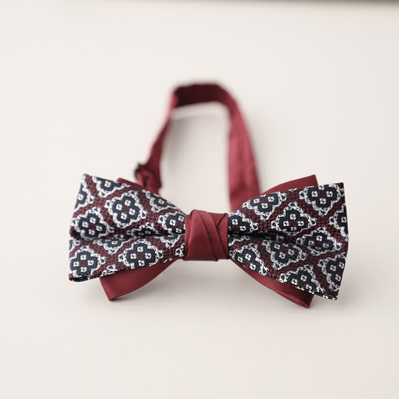 Nœud papillon double épaisseur à rayures et motifs floraux pour homme