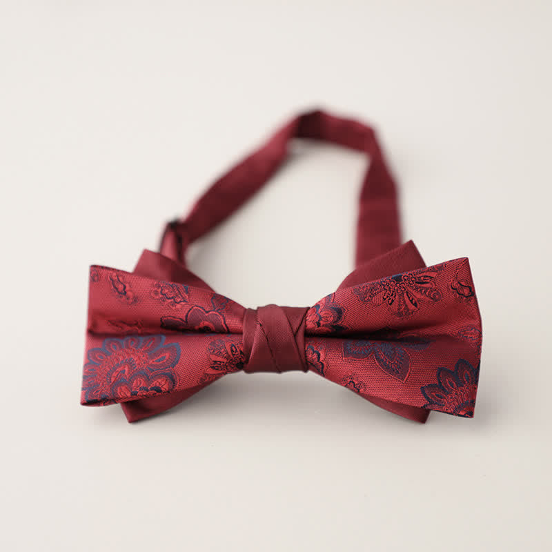 Nœud papillon double épaisseur à rayures et motifs floraux pour homme