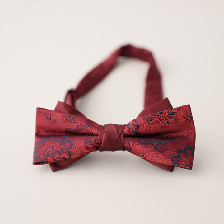 Nœud papillon double épaisseur à rayures et motifs floraux pour homme