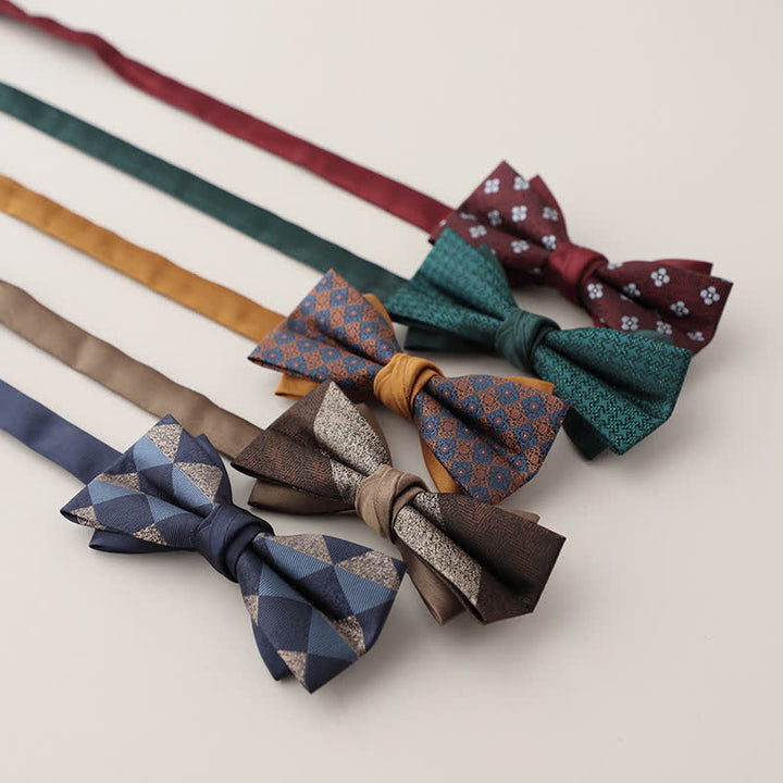 Nœud papillon double épaisseur à rayures et motifs floraux pour homme