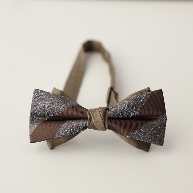 Nœud papillon double épaisseur à rayures et motifs floraux pour homme