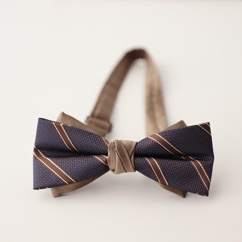 Nœud papillon double épaisseur à rayures et motifs floraux pour homme