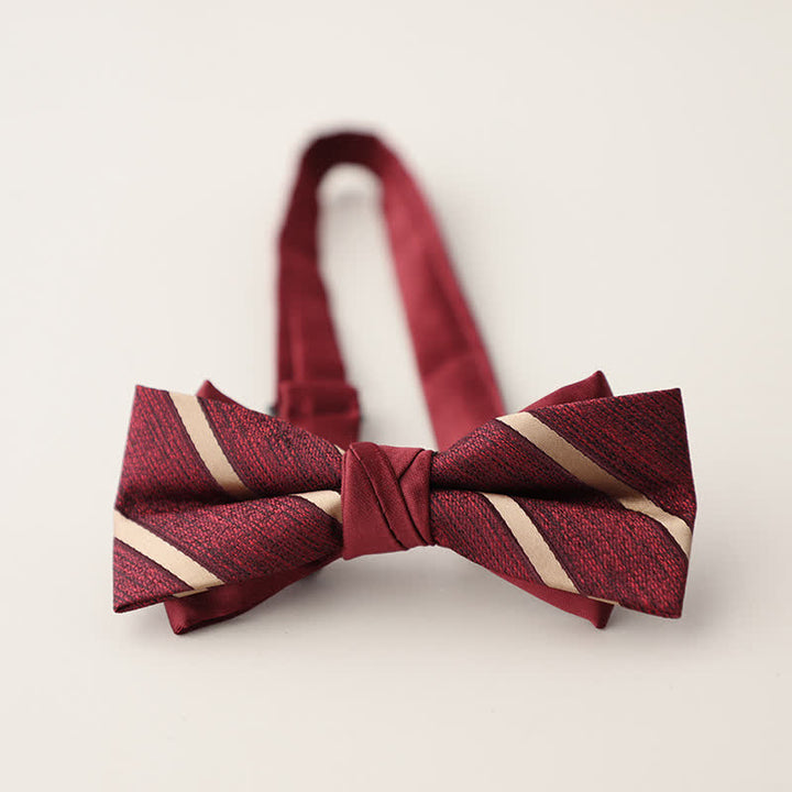 Nœud papillon double épaisseur à rayures et motifs floraux pour homme