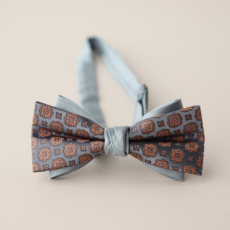 Nœud papillon double épaisseur à rayures et motifs floraux pour homme