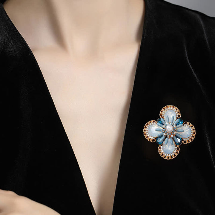 Broche vintage en forme de fleur d'opale bleue pour femme