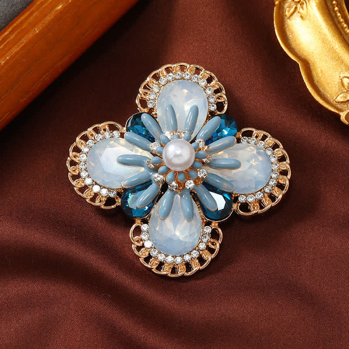 Broche vintage en forme de fleur d'opale bleue pour femme