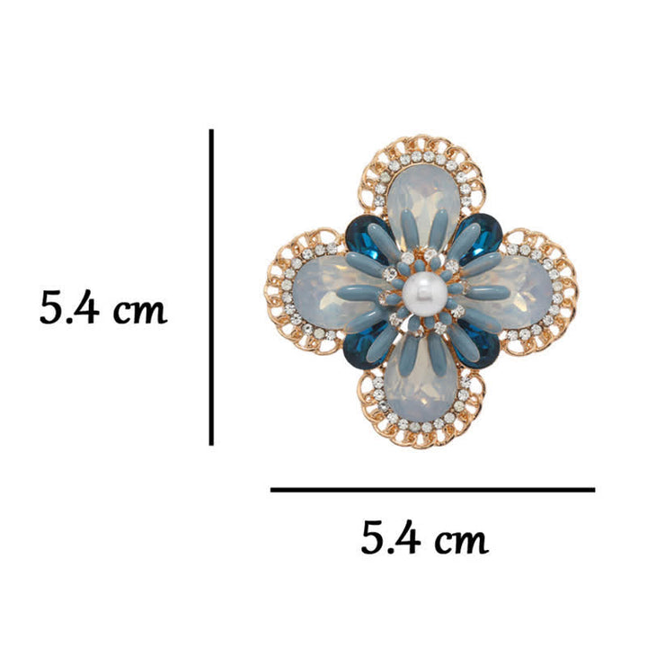Broche vintage en forme de fleur d'opale bleue pour femme
