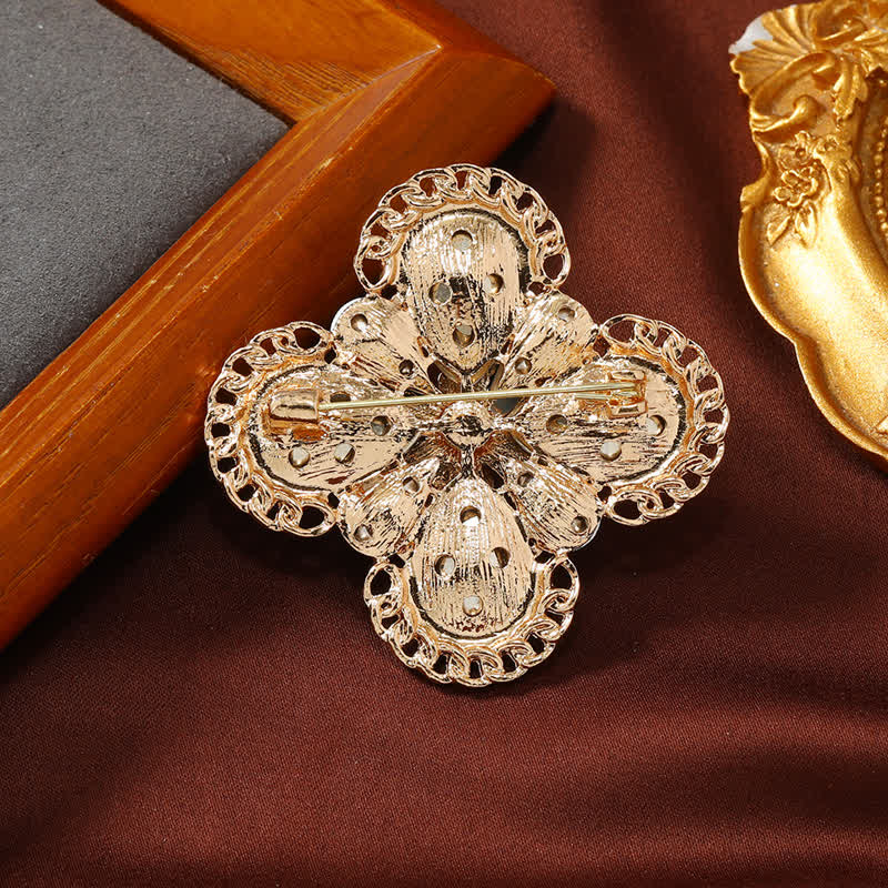 Broche vintage en forme de fleur d'opale bleue pour femme