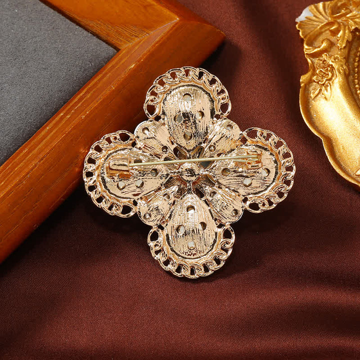 Broche vintage en forme de fleur d'opale bleue pour femme