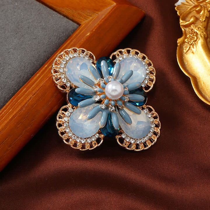 Broche vintage en forme de fleur d'opale bleue pour femme