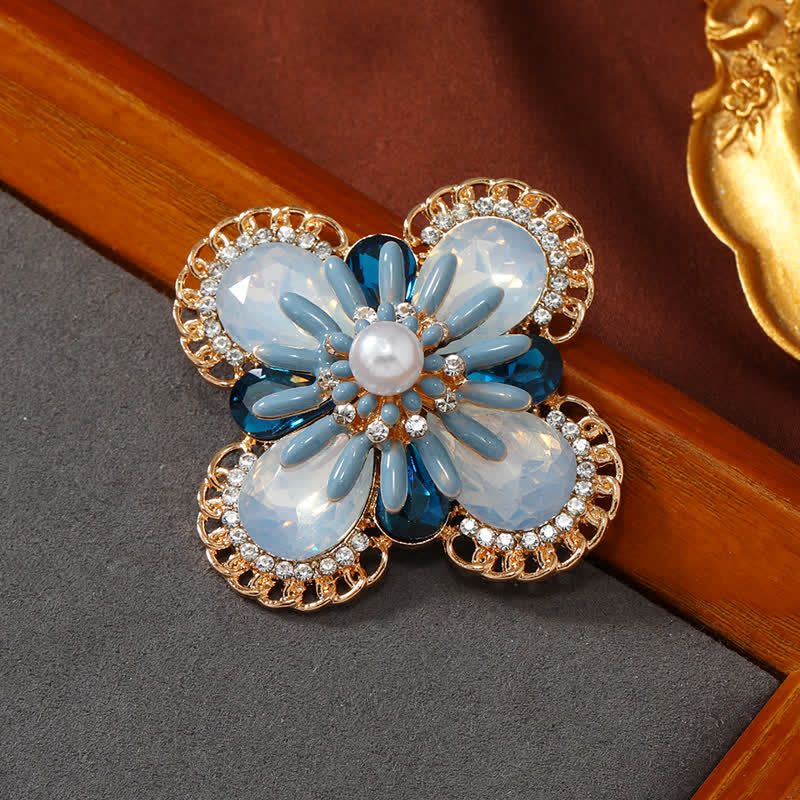 Broche vintage en forme de fleur d'opale bleue pour femme
