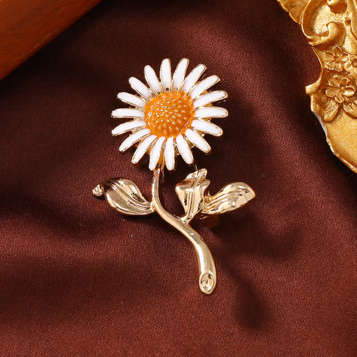 Broche florale émaillée pour femme en forme de petit tournesol