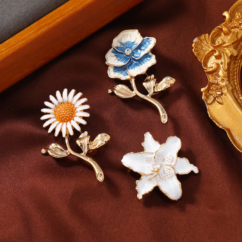Broche florale émaillée pour femme en forme de petit tournesol