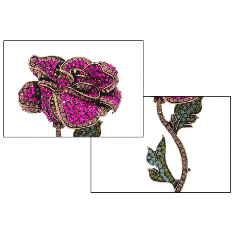 Broche longue branche de rose en strass pour femme