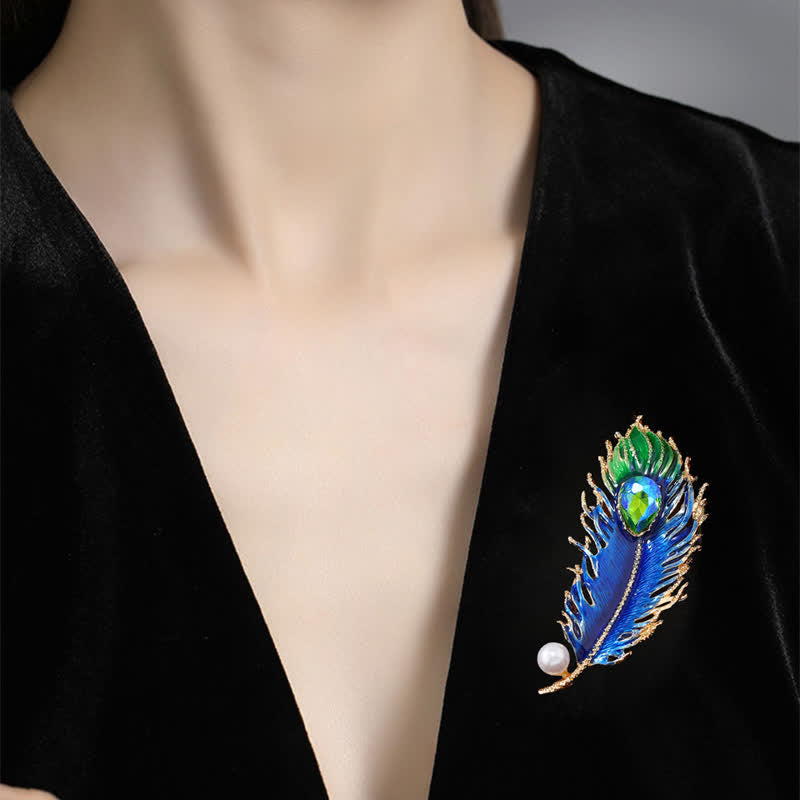 Broche en cristal et plumes de phénix en émail pour femme