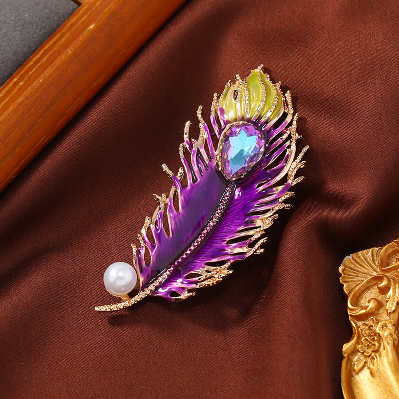Broche en cristal et plumes de phénix en émail pour femme