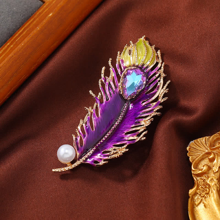 Broche en cristal et plumes de phénix en émail pour femme
