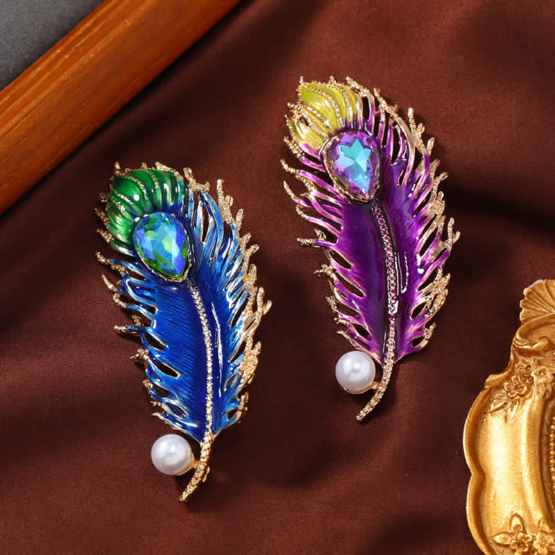 Broche en cristal et plumes de phénix en émail pour femme