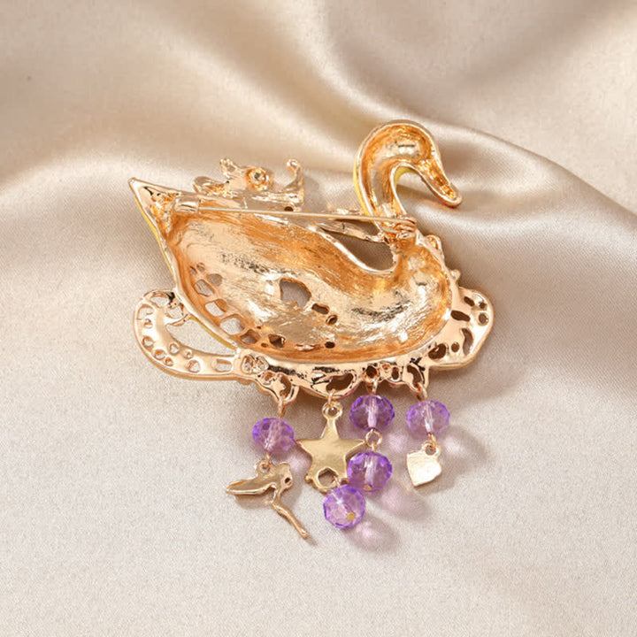 Broche creuse à pompons en forme de cygne féerique pour femme