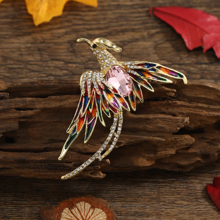 Broche en cristal et émail pour femme représentant un phénix volant