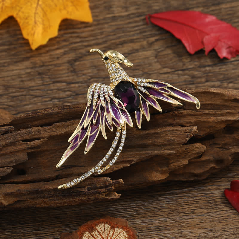 Broche en cristal et émail pour femme représentant un phénix volant
