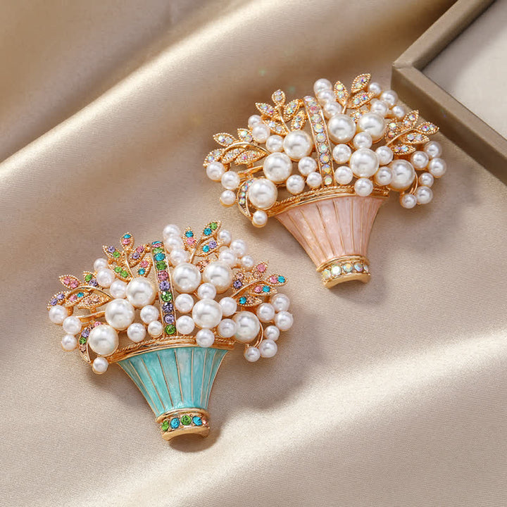 Broche panier de fleurs en fausses perles pour femme