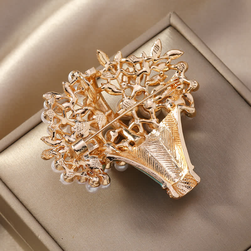 Broche panier de fleurs en fausses perles pour femme