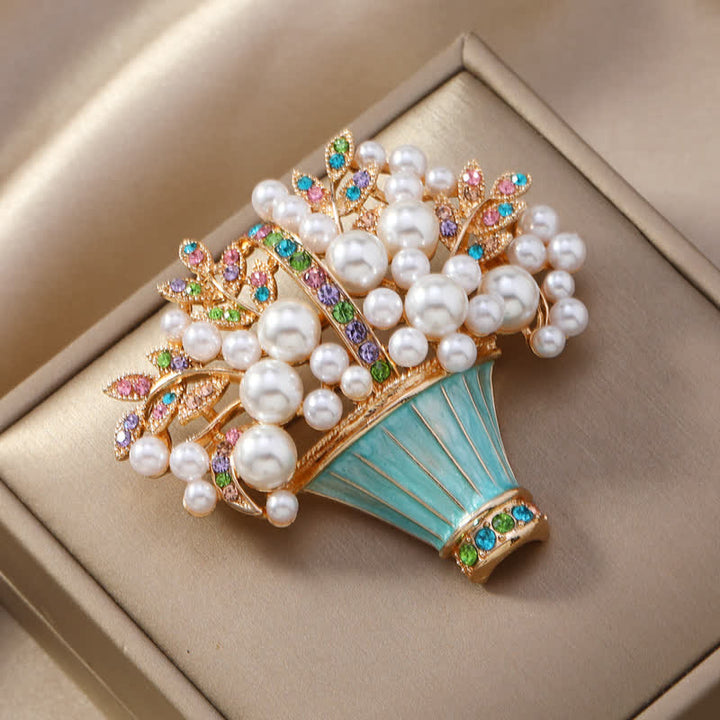 Broche panier de fleurs en fausses perles pour femme
