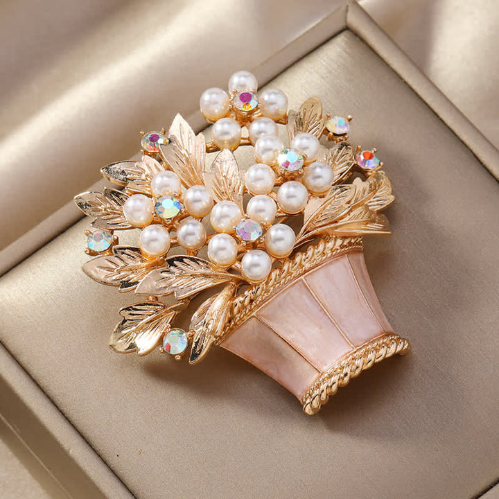 Broche panier de fleurs en fausses perles pour femme