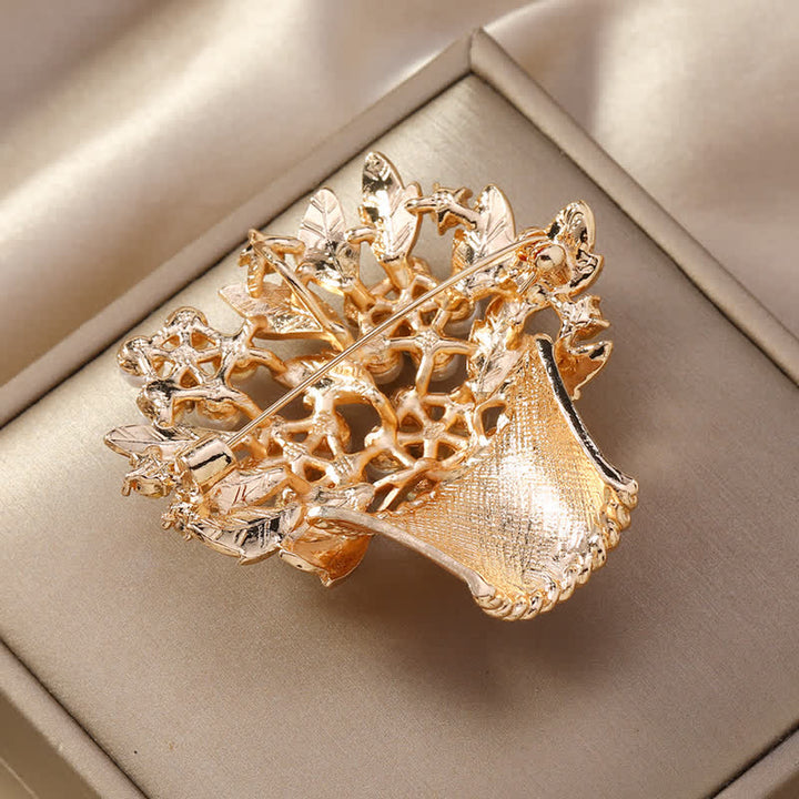 Broche panier de fleurs en fausses perles pour femme