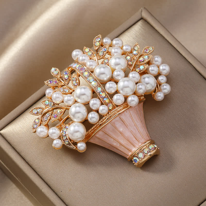 Broche panier de fleurs en fausses perles pour femme