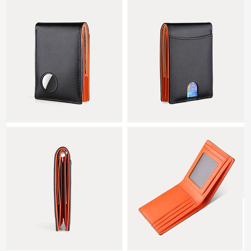 Portefeuille antivol en cuir avec blocage RFID et poche avant et support Airtag