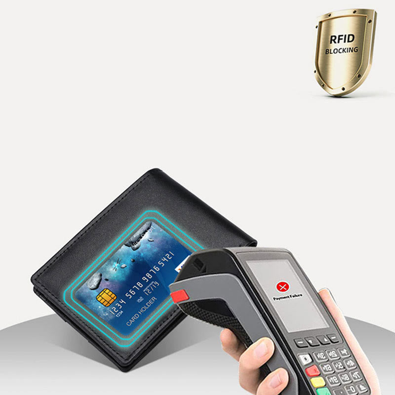 Portefeuille antivol en cuir avec blocage RFID et poche avant et support Airtag
