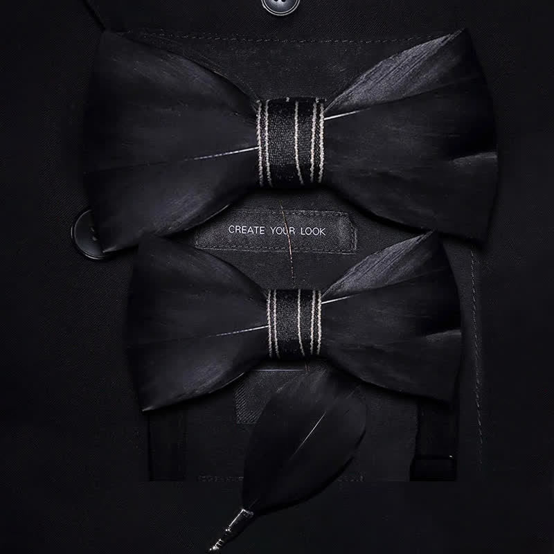 Nœud papillon en plumes nobles noires pour enfant avec épingle à revers