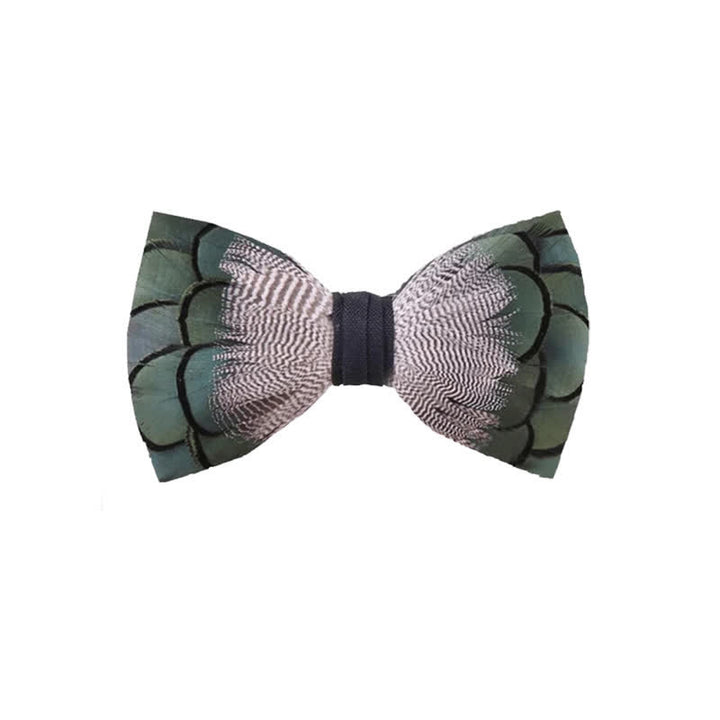 Nœud papillon en plumes de canard colvert vert et blanc pour enfant avec épingle à revers