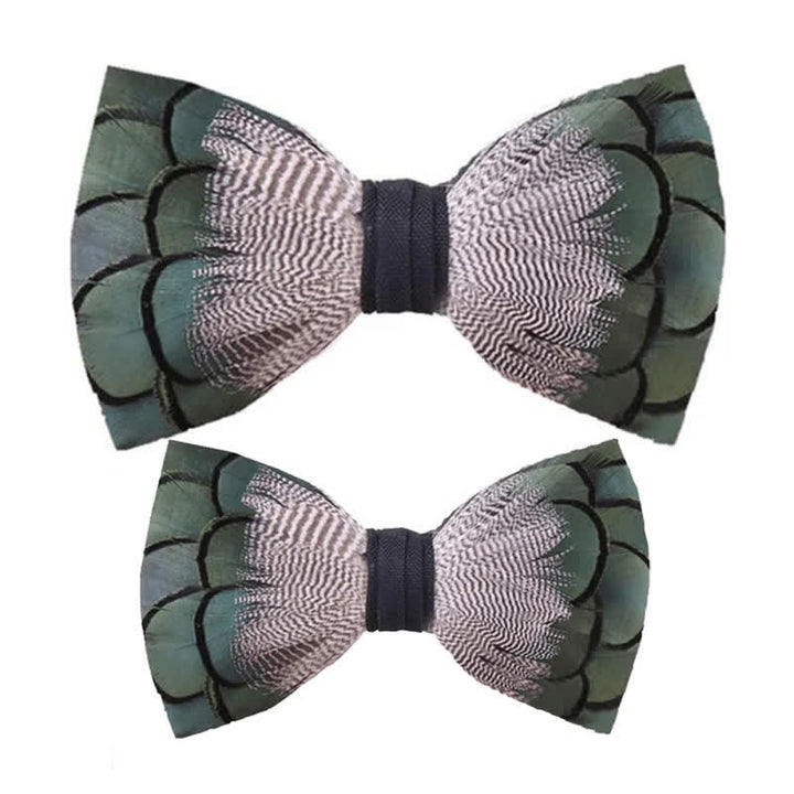 Nœud papillon en plumes de canard colvert vert et blanc pour enfant avec épingle à revers