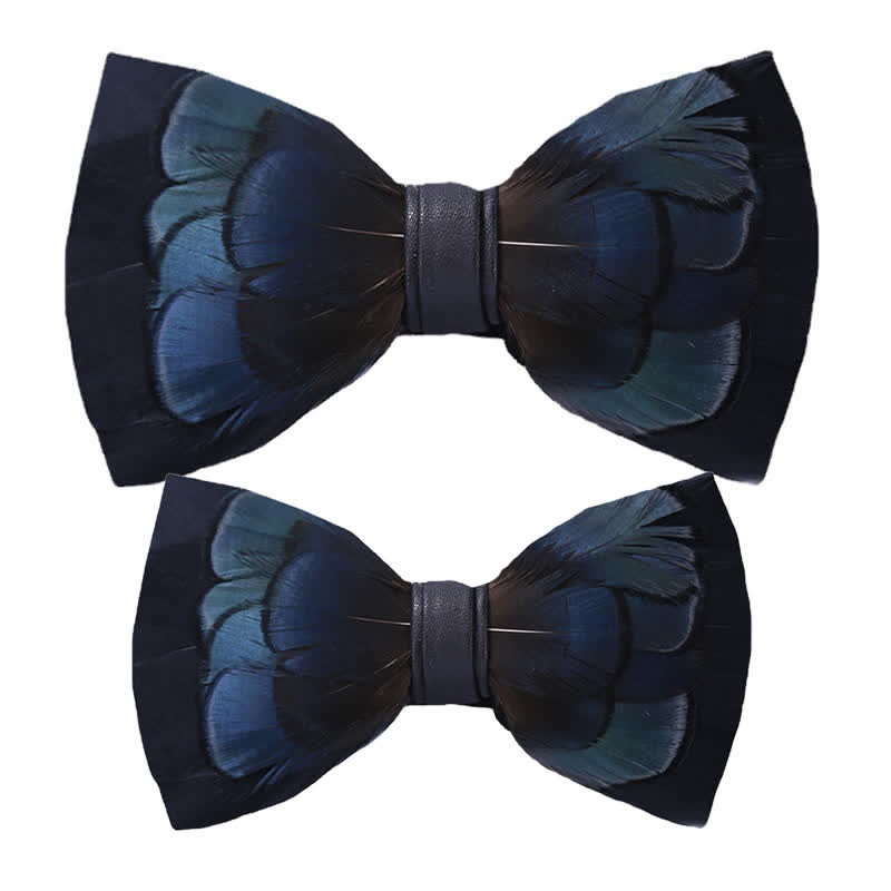 Nœud papillon bleu nuit à plumes mystérieuses pour enfant avec épingle à revers - Ensemble Parent-Enfant - image 5