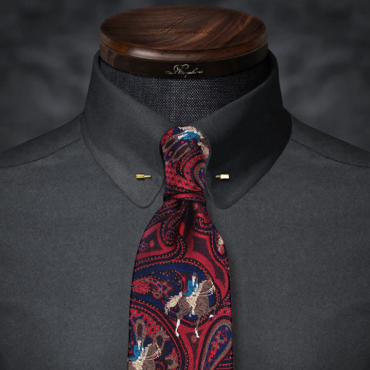 Cravate pour homme avec broderie de cheval et motif cachemire rouge