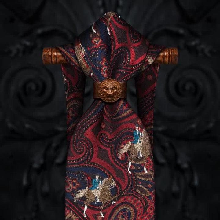 Cravate pour homme avec broderie de cheval et motif cachemire rouge