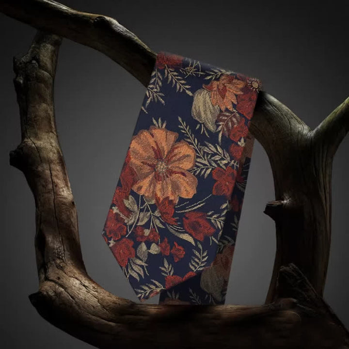 Cravate rétro à broderie florale pour homme sur fond bleu