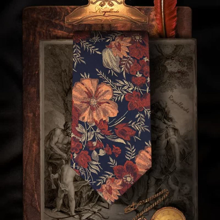 Cravate rétro à broderie florale pour homme sur fond bleu