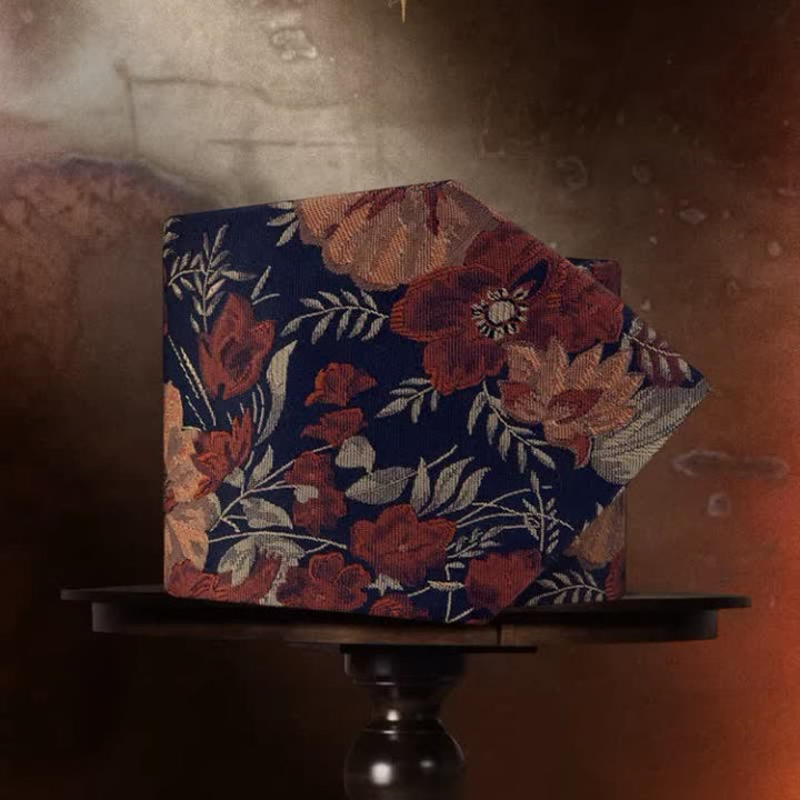 Cravate rétro à broderie florale pour homme sur fond bleu