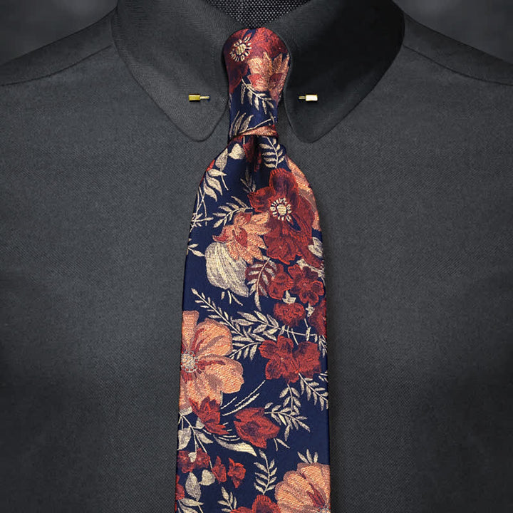 Cravate rétro à broderie florale pour homme sur fond bleu
