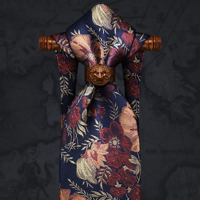 Cravate rétro à broderie florale pour homme sur fond bleu
