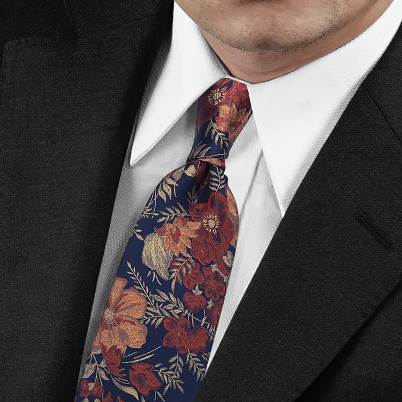 Cravate rétro à broderie florale pour homme sur fond bleu