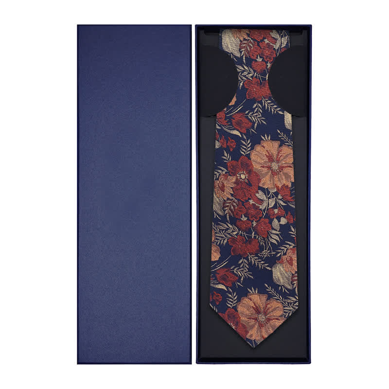 Cravate rétro à broderie florale pour homme sur fond bleu