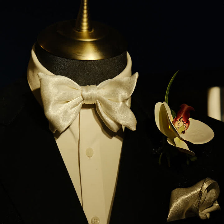 Lot de 3 mouchoirs et nœuds papillon blancs Phalaenopsis pour homme