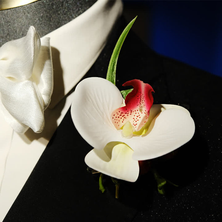 Lot de 3 mouchoirs et nœuds papillon blancs Phalaenopsis pour homme